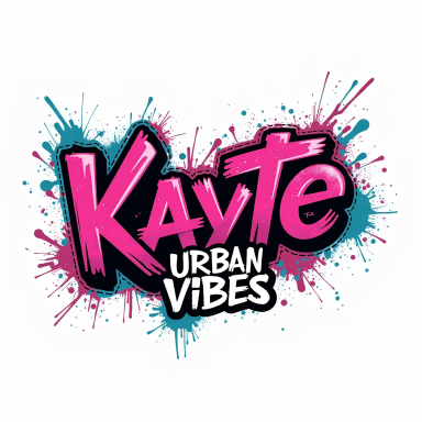 Farbiger Text "Kayte Urban Vibes" mit Spritzern in Pink und Blau.